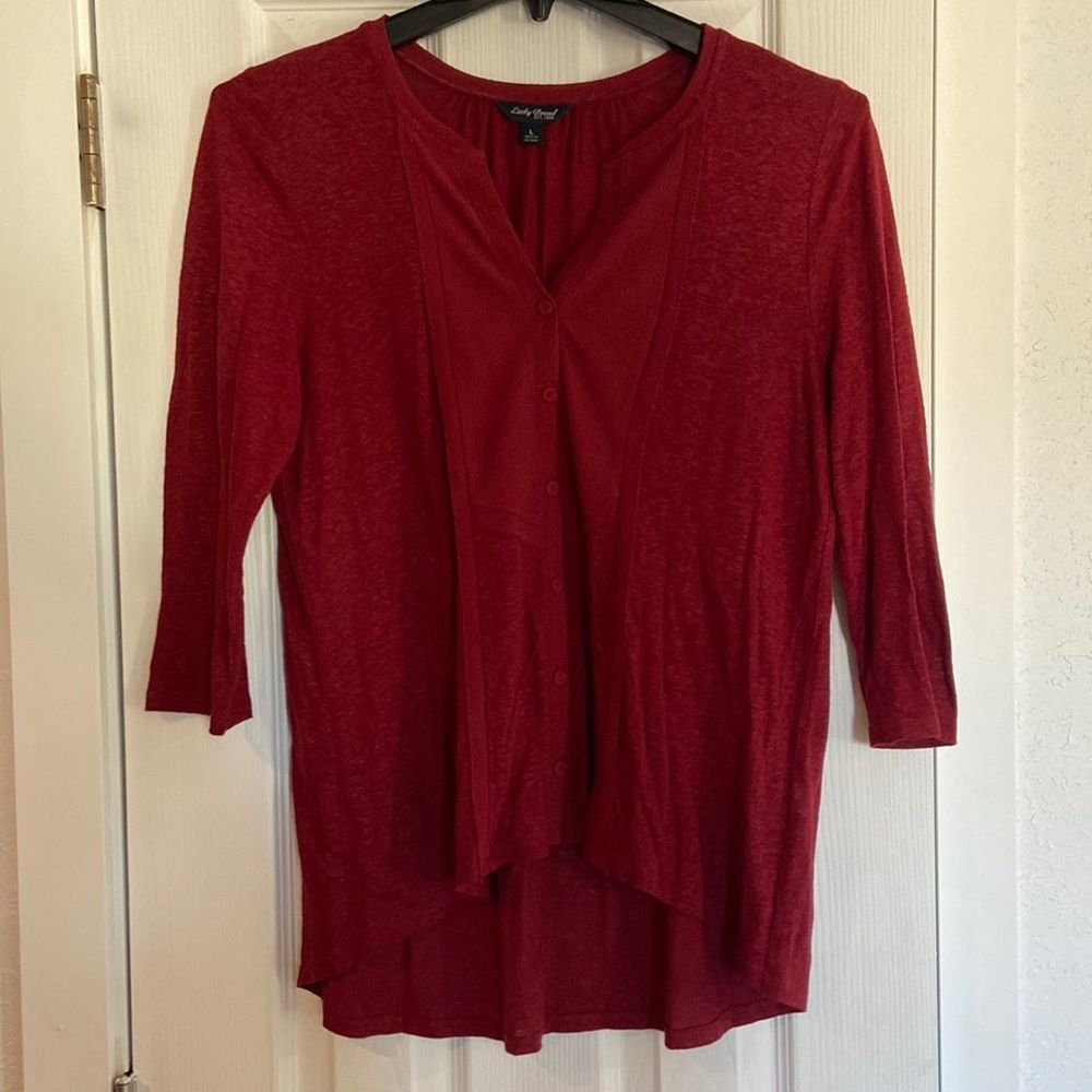 Lucky Brand dark red linen viscose button down top large
